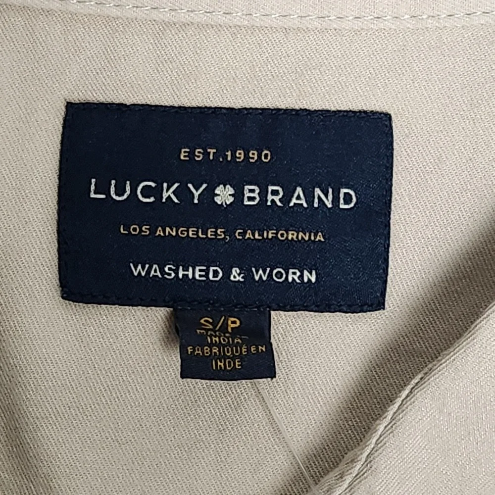 Lucky Brand NWT Western Snap Shirt Men S Washed Beige Long Sleeve Utility Pocket